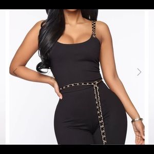 Black jumpsuit with chains